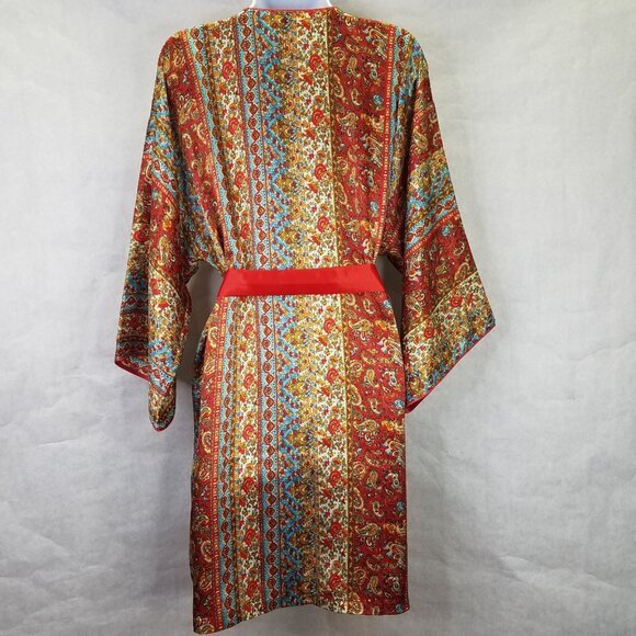 Oscar de la Renta Robe Women S/M Pink Label Paisley Loungewear Satin Knee Length - Picture 6 of 16